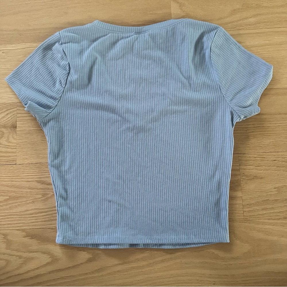 Large Baby Blue Ribbed Crop Top - Picture 2 of 4